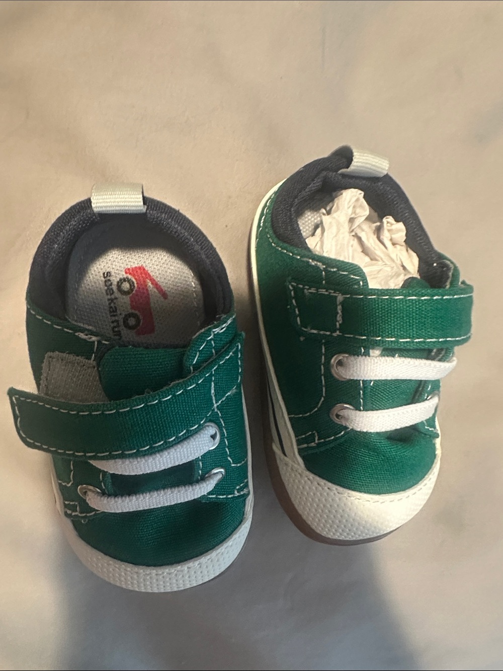 See Kai Run Green Canvas Sneakers with White Trim
